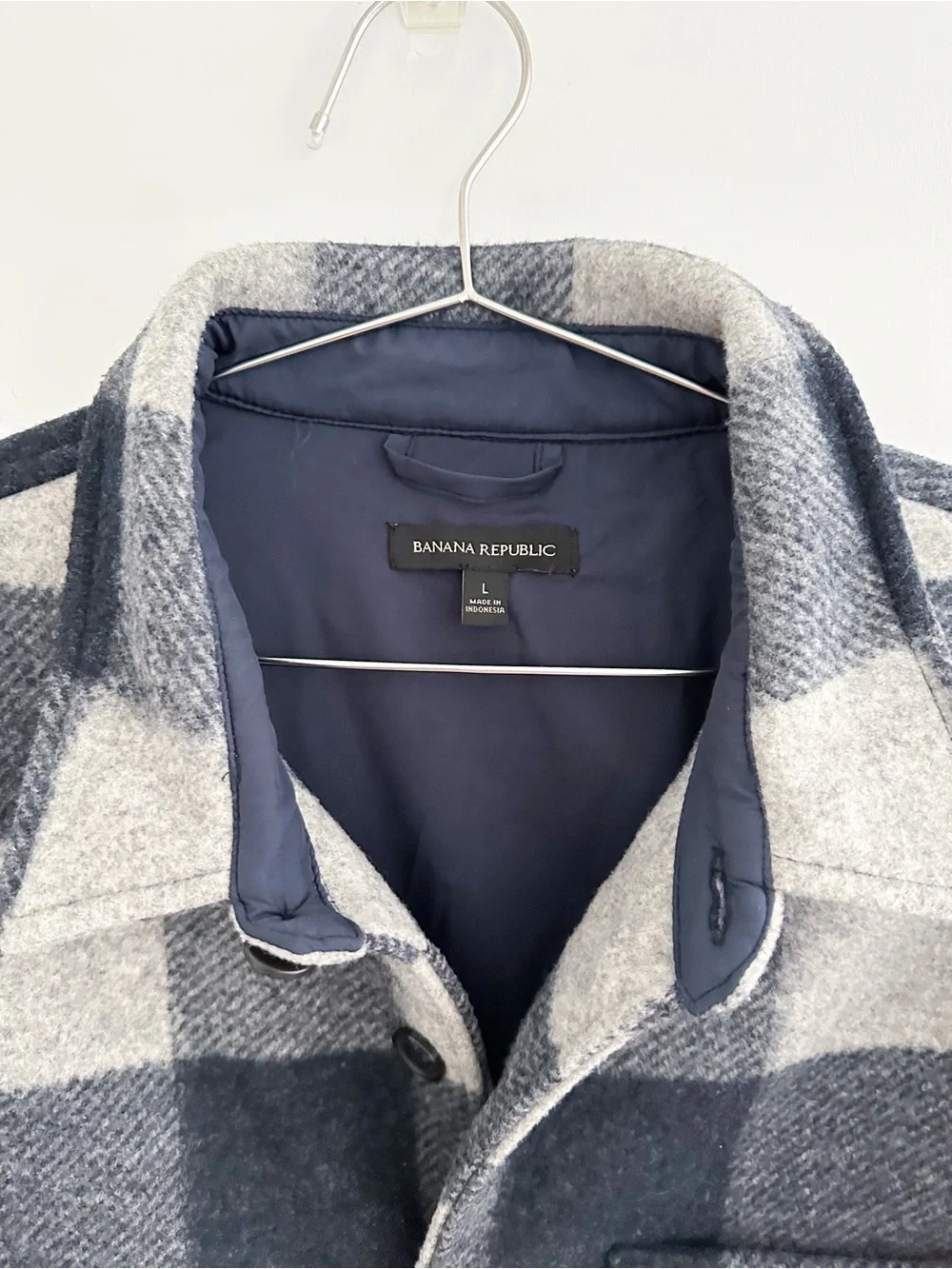Banana Republic Heritage Shirt Jacket Large Blue Gray Buffalo Plaid Shacket